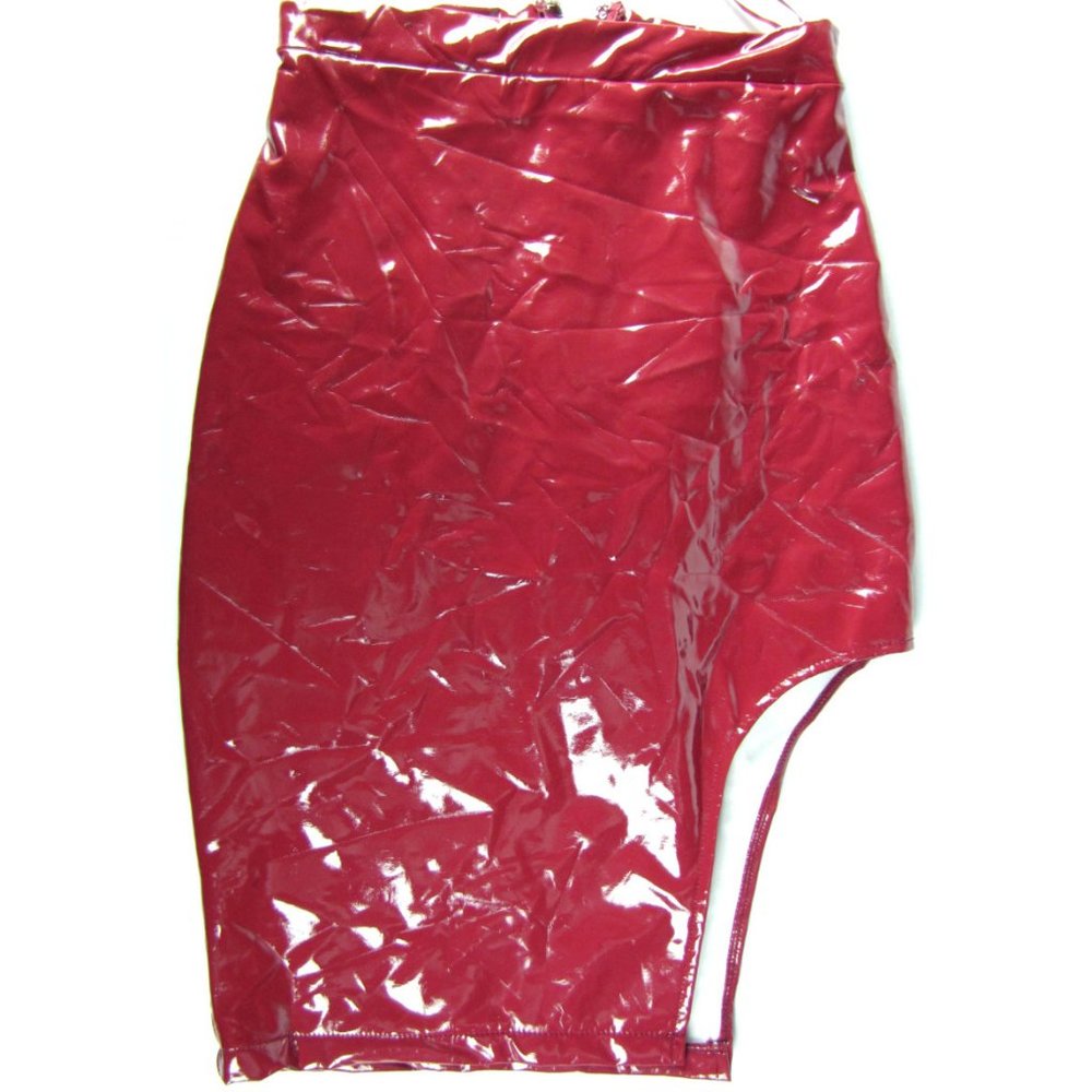 SALE!  Vinyl PVC Shiny Cut Out Red Short Mini Skirt